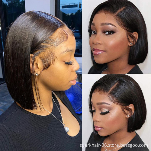 Cheap Short Bob Transparent Hd Lace Human Hair Wig,8-14inch Mink Brazilian Hair Wig,4x4 Closure Short Bob Wigs For Black Women